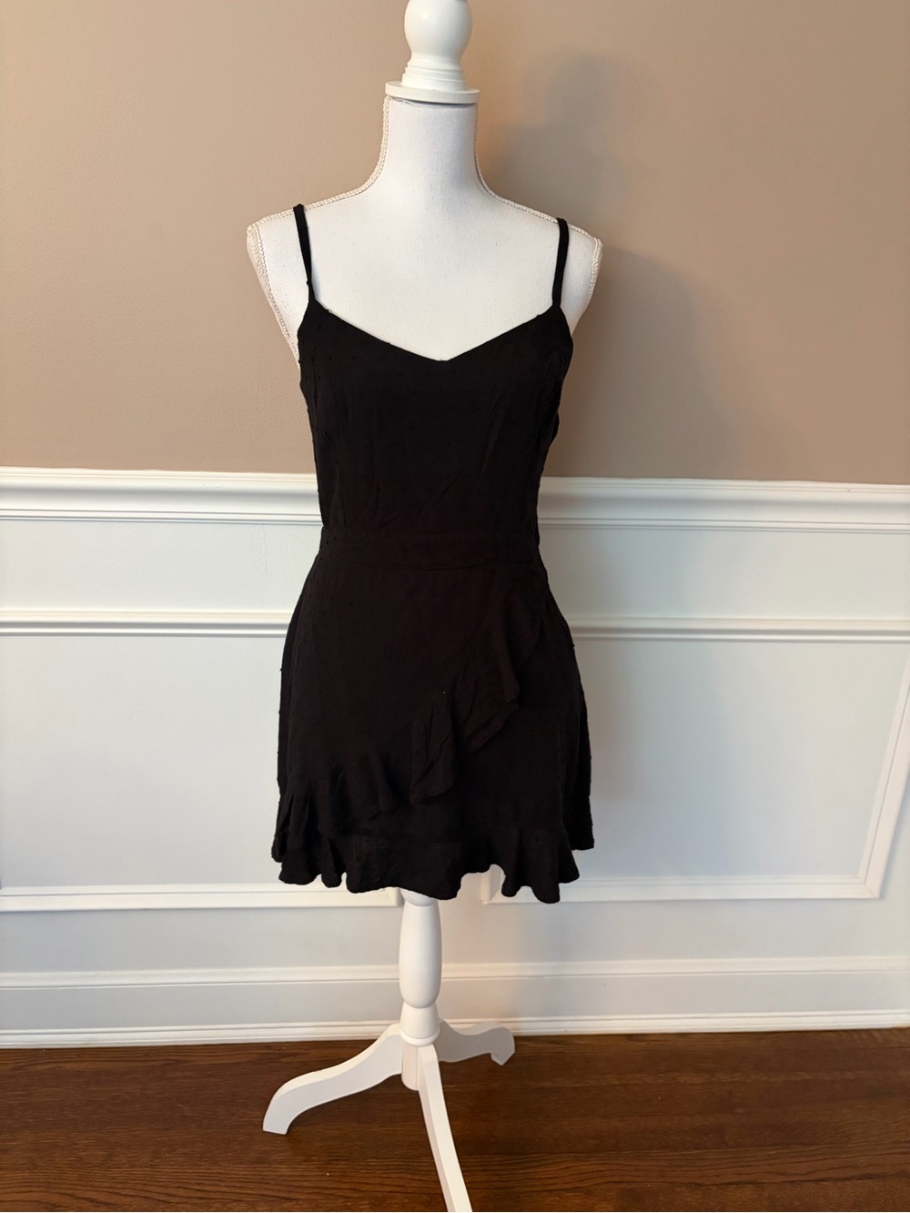 Tazza Black Spaghetti-Strap Ruffle Mini Dress